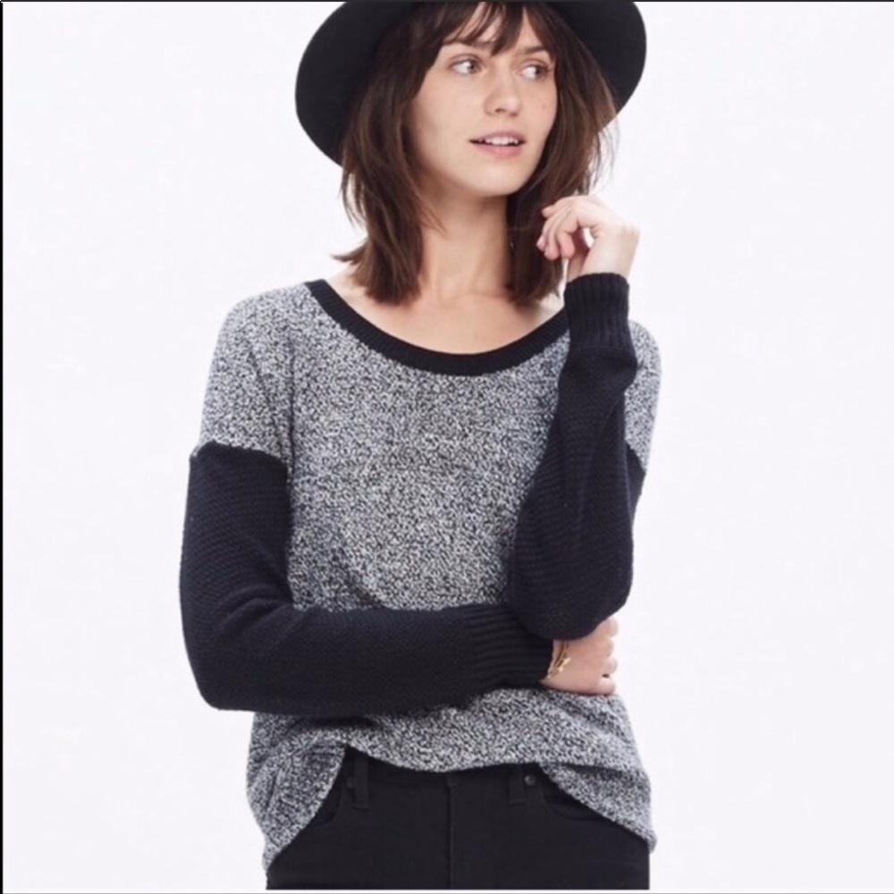 Madewell Black & White Scoop Neck Knit Sweater